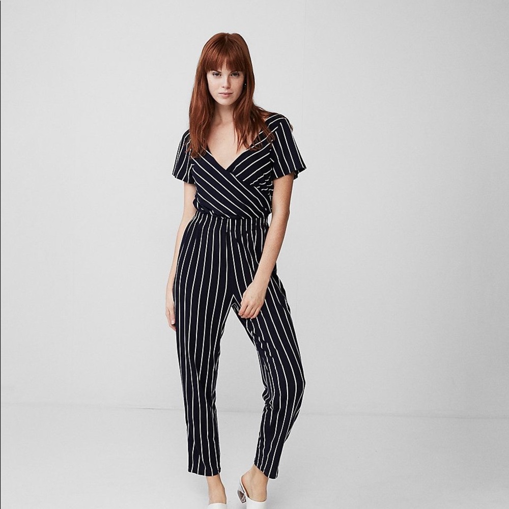Petite Striped Surplice Jumpsuit